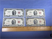 (4 PCS) 3 1953 & 1 1953-A $2 BILLS WITH RED SEAL