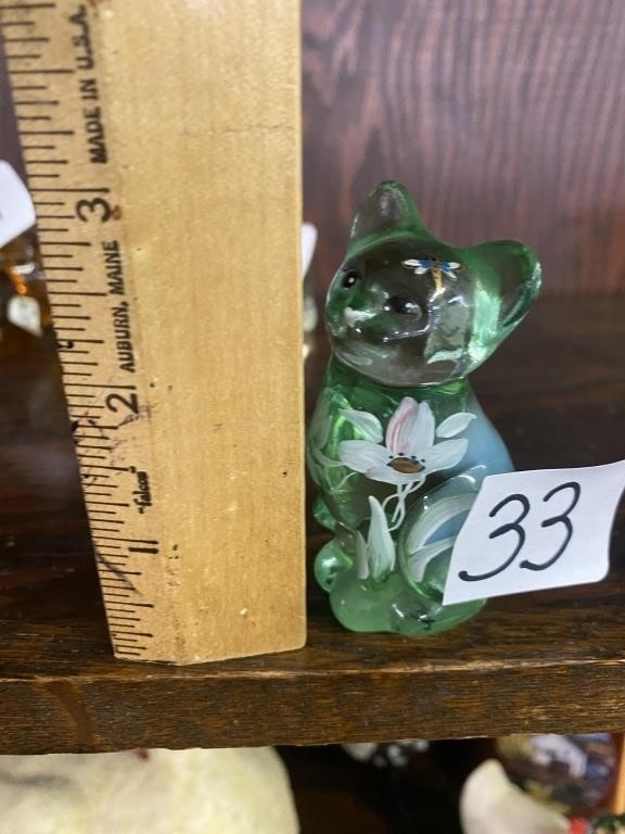 Fenton cat green hand painted, and