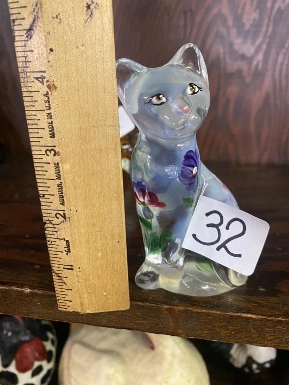 Fenton cat hand, painted and signed