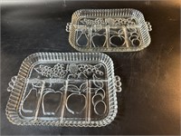 2 Indiana Glass Divided Serving Trays 11 1/2” x