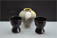 Jasba Keramik Vase, Germany and 2 Pottery Chalices