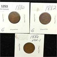 (3) 1880s Indian Head Pennies 1c
