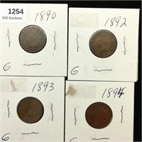 (4) 1890s Indian Head Pennies 1c
