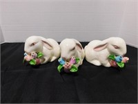 3 porcelain Easter bunnies