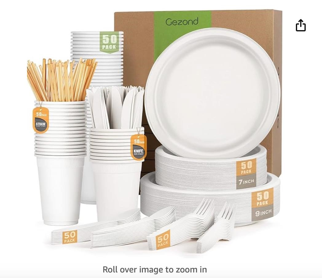 Compostable Paper Plates 350pcs Disposable