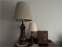 Pair of wood-based lamps, jewelry box and two