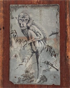 Charles H. Tomlinson"Macaques" Drawing on Slate