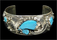 Sterling silver and turquoise cuff bracelet,
