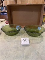 MCM green glass basket weave bowls