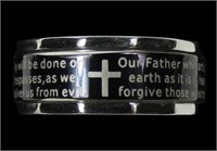 Stainless steel Lord's Prayer spinner ring, size 6