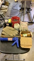 Work gloves, caulking tool, nails