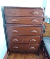 Vintage 5 Drawer Dresser With Mustache Pulls.