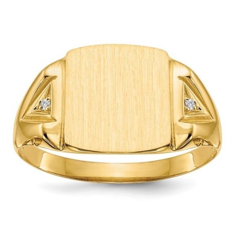 14 Kt Diamond Men's Signet Ring