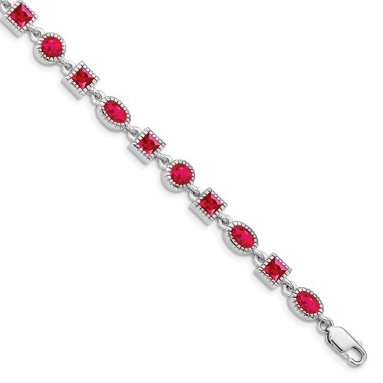 Sterling Silver Rhodium-plated Ruby Bracelet