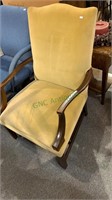 Vintage gold yellow velvet easy chair - carved