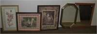 (3) Framed prints and (2) Wall mirrors. Largest