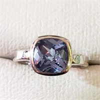 $120 Silver Rhodium Plated Blue Topaz Ring