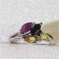 $100 Silver Sapphire Ruby Citrine Ring