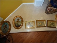 Framed bird pictures, largest is 9"l