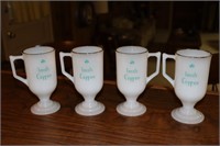 4 Irish Coffee Milk Glass Pedestal Mugs