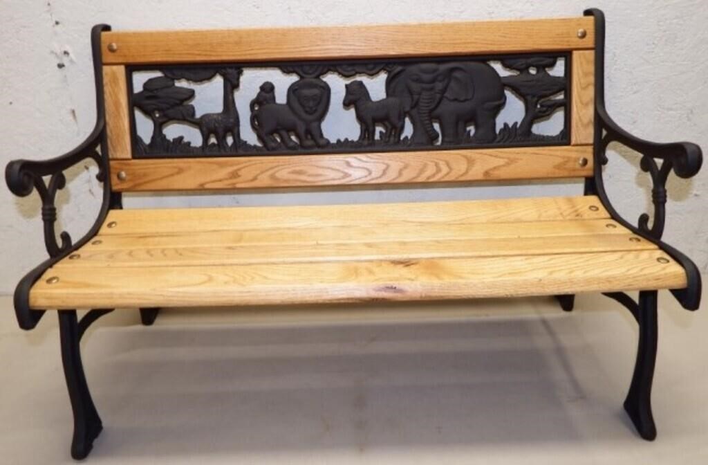 Child-Size Zoo Animal Cast Iron Wooden Bench