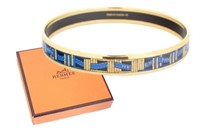 Hermes Blue & Gold Enamel Bangle Bracelet