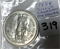 1958 Silver Canadian One Dollar Coin