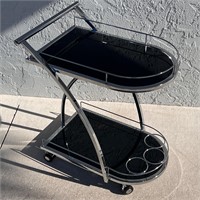 Bar Glass Serving Cart - Chrome and Black Glass