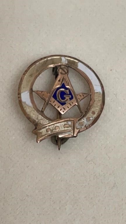 Vintage Masonic Pin, Gold Tone Metal & Enamel,