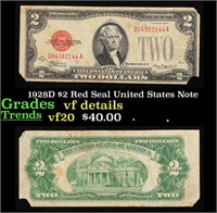 1928D $2 Red Seal United States Note Grades vf det