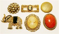 Six Vintage Costume Brooches