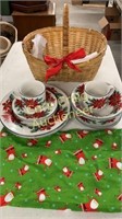 Christmas dish set for two, table runner and