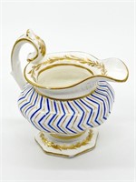 Vintage Porcelain Striped Blue, Gold Creamer Dish,
