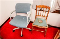 Office Chair & Antique Spindle Back Needle Point