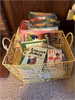 Basket of Assorted Books & Boards Games