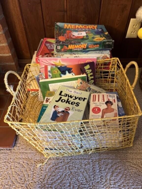 Basket of Assorted Books & Boards Games