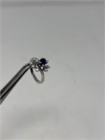 Ring Marked 14k with 10 Diamonds & Blue Stone