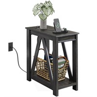WLIVE Narrow End Table with Charging Station of O