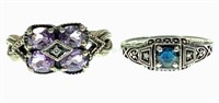 (2) Sterling Silver, Gemstone, & Diamond Rings