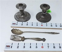 Sterling Silver Candleholders, Salad Fork & Sugar