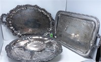 (3) Large Silver Plate Serving Trays