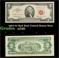 1963 $2 Red Seal United States Note Grades xf