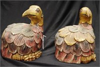 Pair Oriental carved wood bird figures