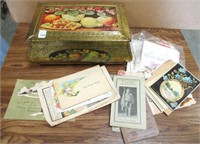 Vintage Tin with Misc Paper Items, Cards