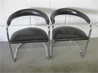 Pair Of Padded Chrome Salon Style Chairs