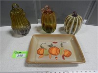 Glass decorations; ceramic baking dish