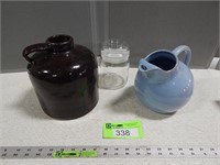 Ceramic pitcher; stoneware jug; class canister