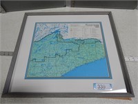 Framed and matted map of the boundary waters; appr