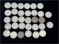 Thirty-One US V-Nickels assorted Dates between 189