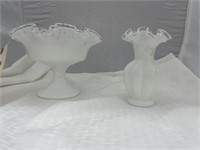 2 Fenton Pcs-Milk Glass Silver Crested Pcs